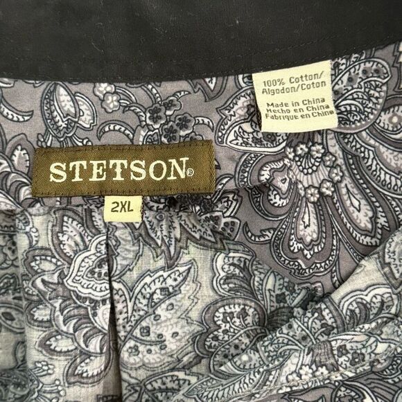 Stetson Black and White Paisley Print Button Down Shirt - Men’s US 2XL - Picture 6 of 8